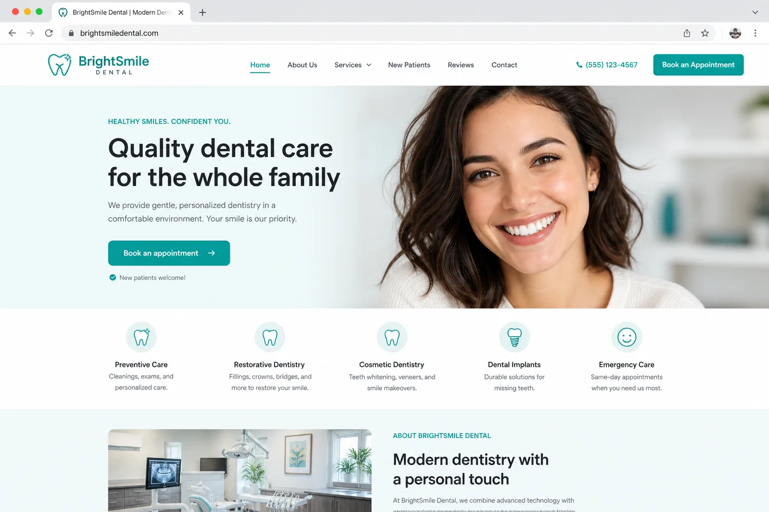 BrightSmile Dental — website built by Arkidis