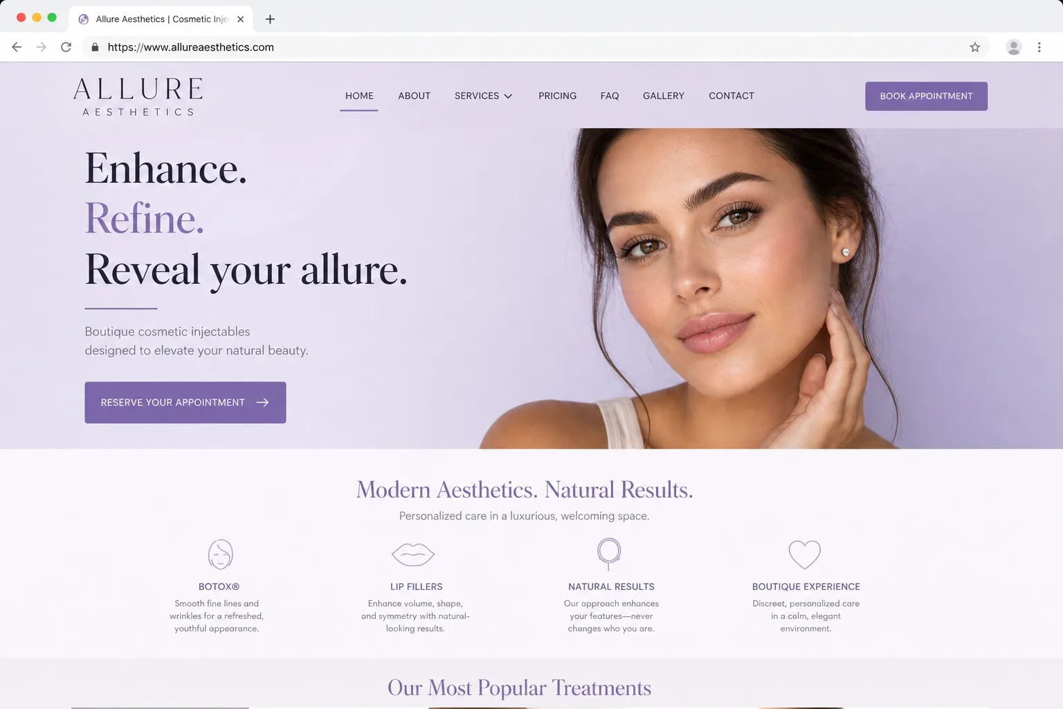Allure Aesthetics — website built by Arkidis