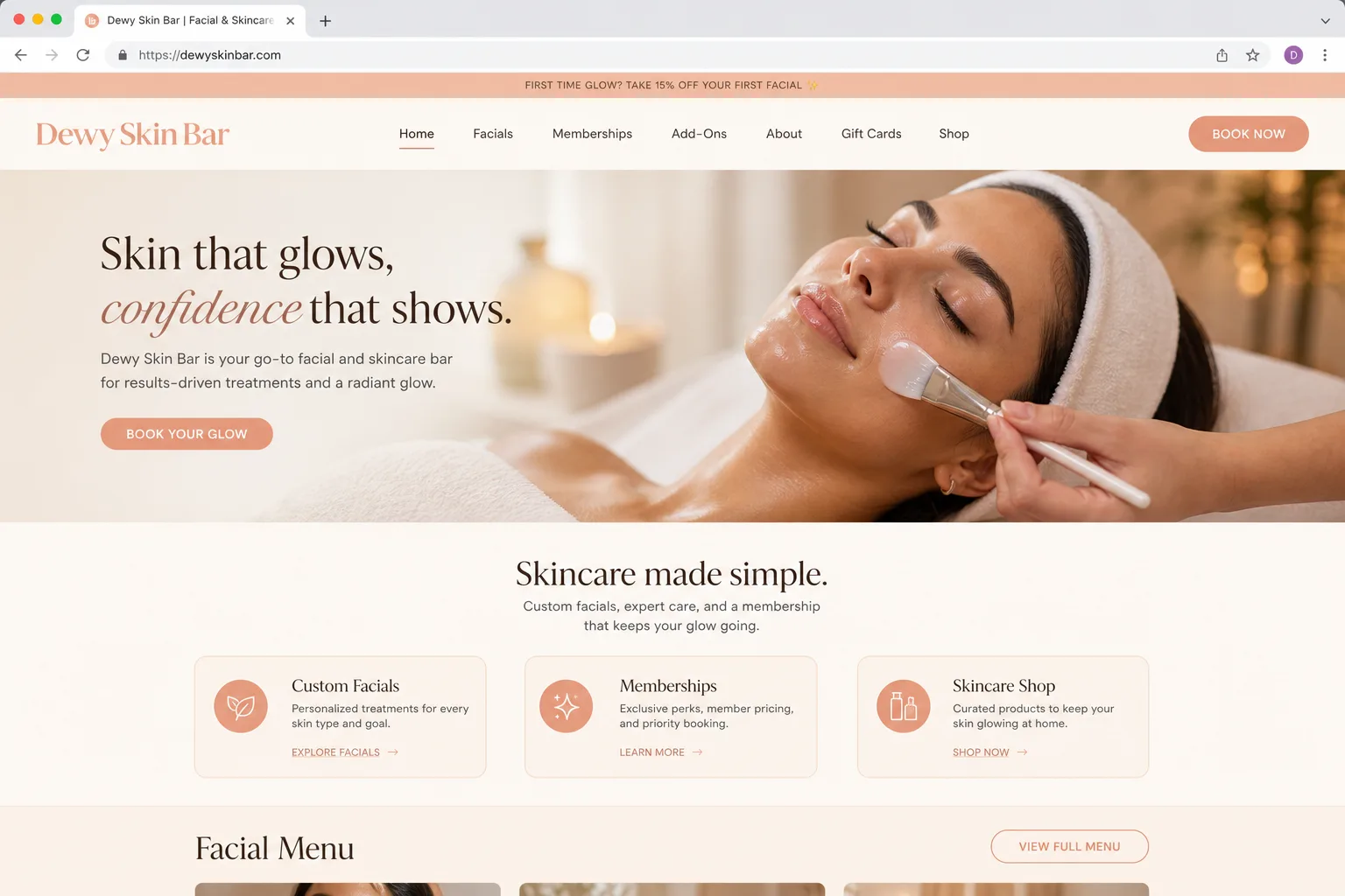 Dewy Skin Bar — website built by Arkidis