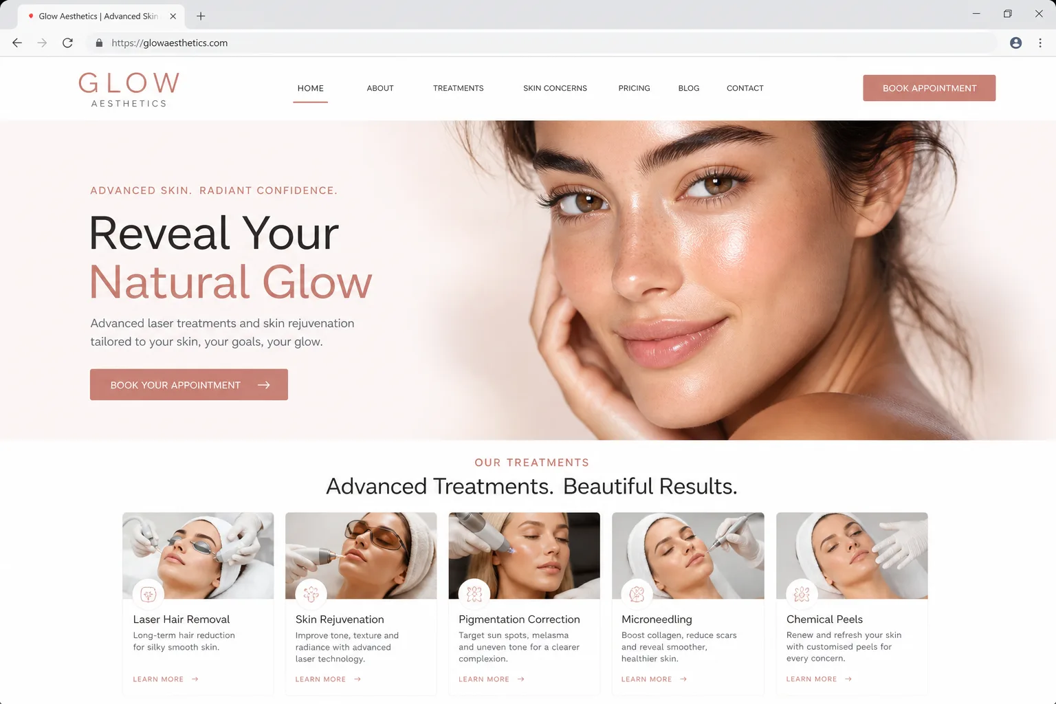 Glow Aesthetics — website built by Arkidis
