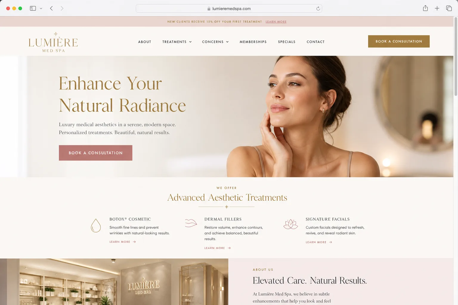 Lumière Med Spa — website built by Arkidis