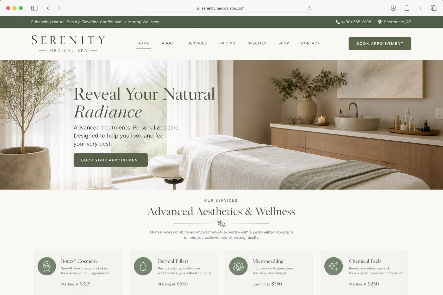 Serenity Medical Spa — website built by Arkidis